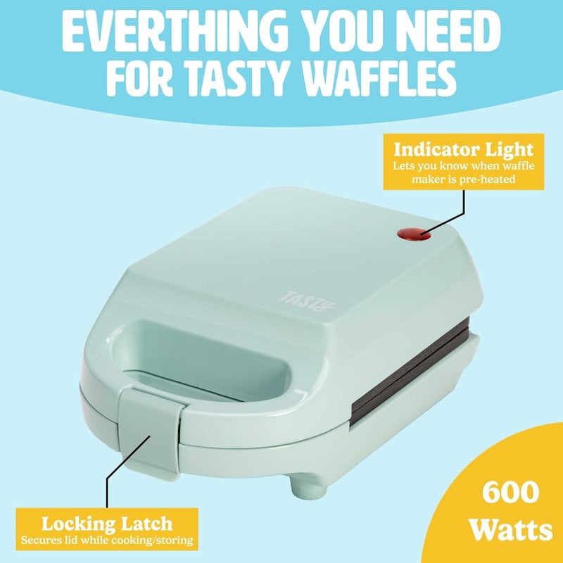 Tasty Mini Nonstick Waffle Maker, Perfect for Individual Waffles, Hash Browns, Brownies and more, Quick Results, Easy Clean Up, 600W, Aqua - Image 5